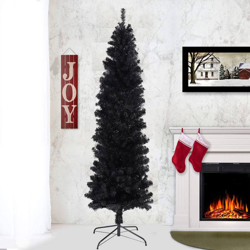7.5Ft Black Artificial Halloween Christmas Pencil Tree for Home Decor - Halloween Christmas Decorations