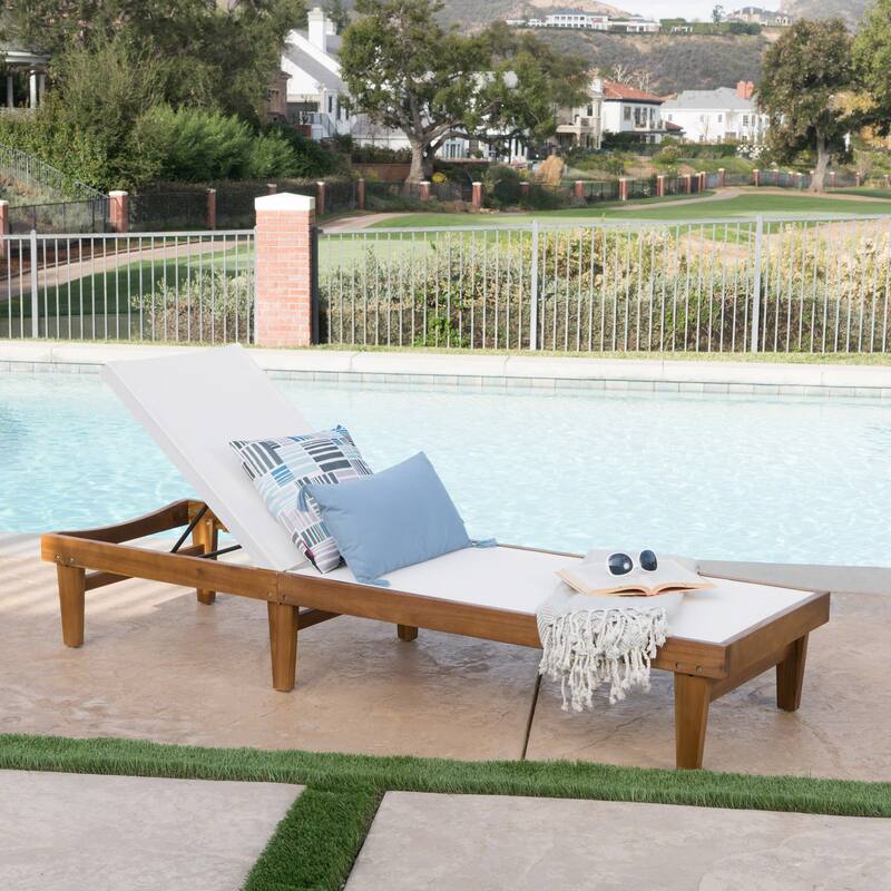 Summerland Outdoor Acacia/Mesh Chaise Lounge by Christopher Knight Home