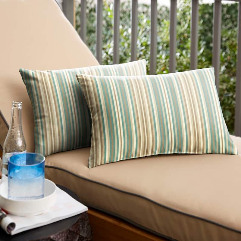 Sunbrella Gavin Mist Stripe Indoor/Outdoor Knife Edge Pillow (Set of 2) - 12 in L x 24 in W