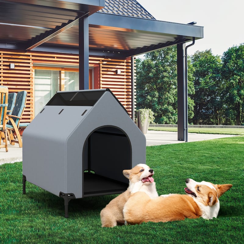 Outdoor Elevated Pet House with Ventilated Windows - S