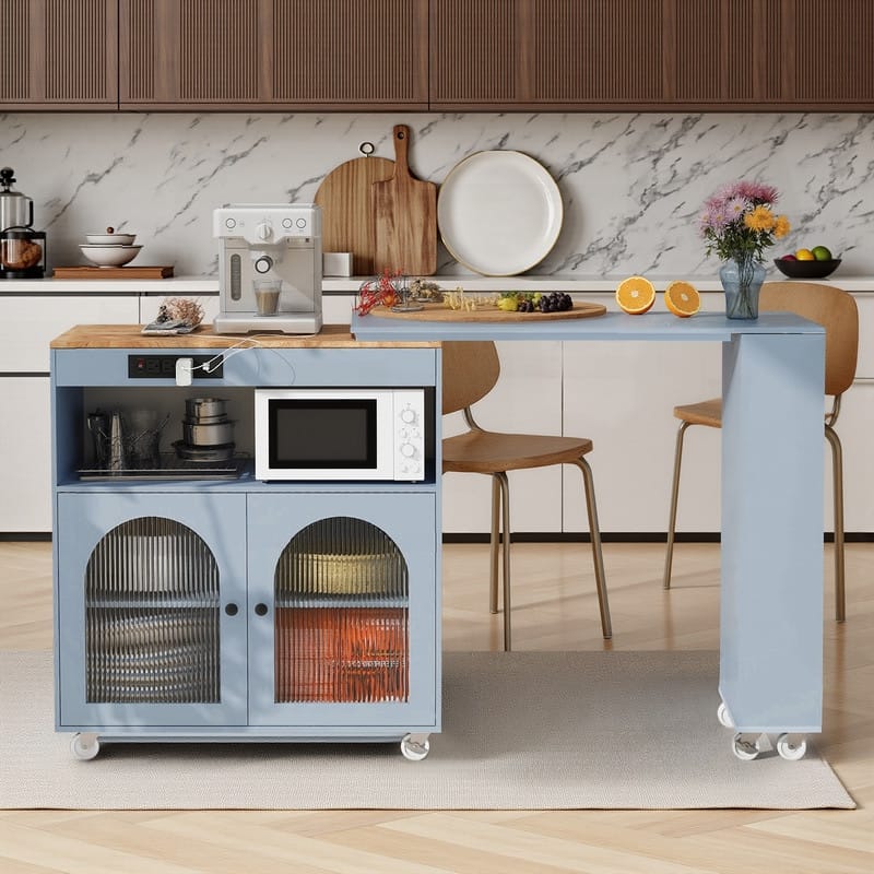 Randy Rolling Kitchen Island With Extended Table - Grey Blue