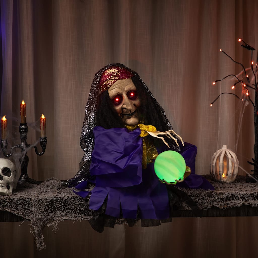 Lighted and Animated Fortune Teller Halloween Decoration - 20" - Multicolor Lights