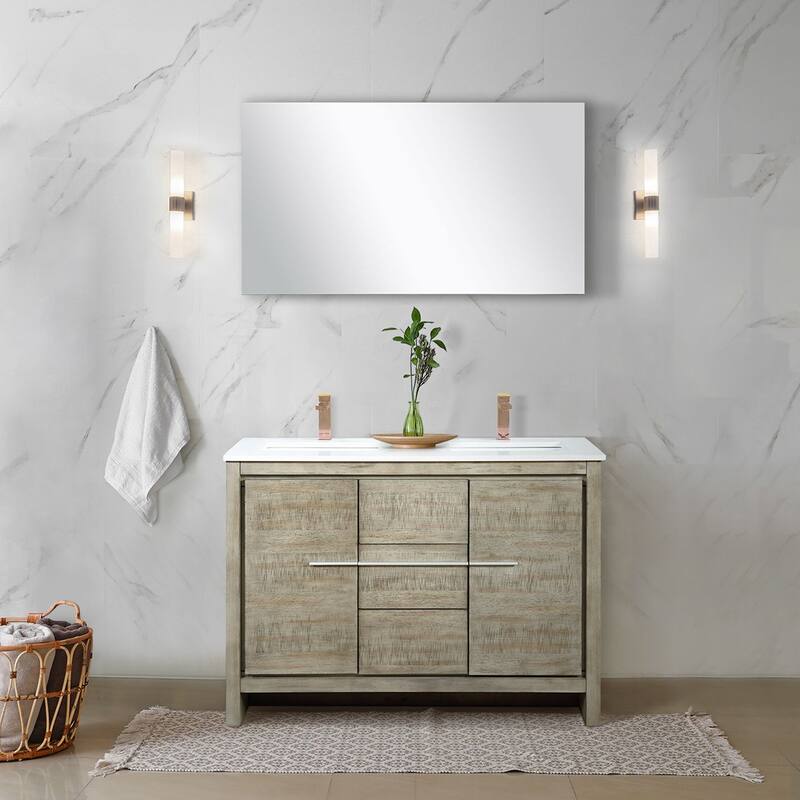 Lafarre Bath Vanity with Cultured Marble Top, Sink, Mirror and Rose Gold Faucet