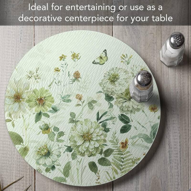 Green Fields 4mm Heat Tolerant Tempered Glass Lazy Susan Turntable 13" Diameter Cake Plate Condiment Caddy Pizza Server