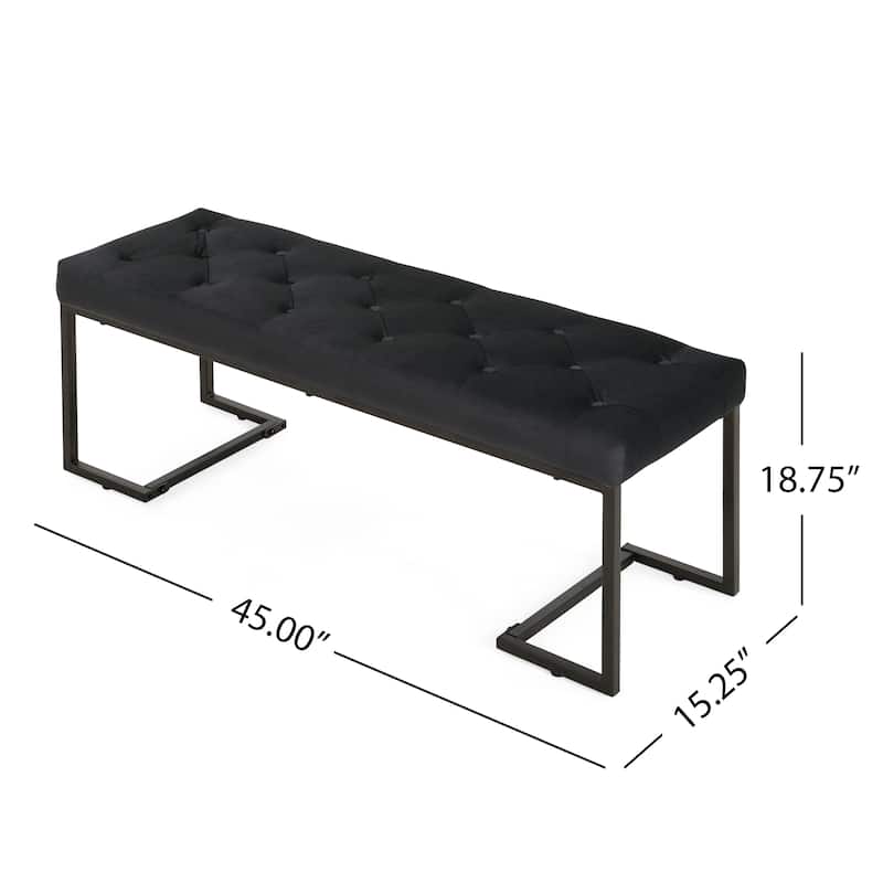 Modern Design Upholstered Button Tufted Bench, Durable Iron Frame, Black and Bronze
