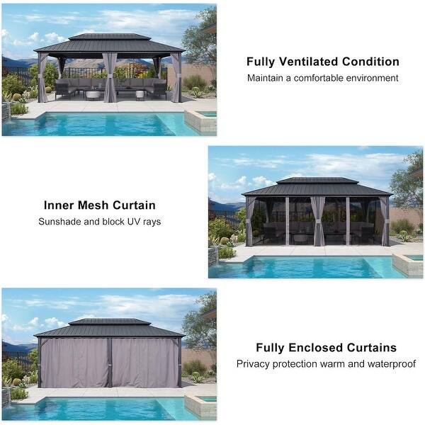 PURPLE LEAF Gazebo Outdoor Gazebo with Dual-Layer Galvanized Steel Double Roof Aluminum Gazebo ...