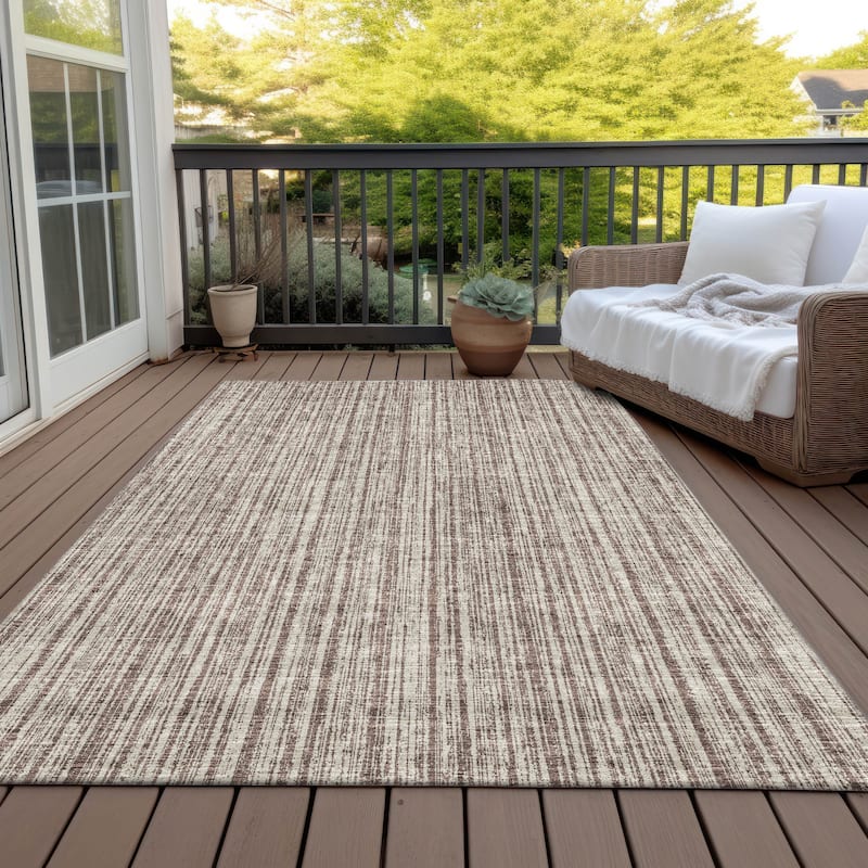 Machine Washable Indoor/ Outdoor Chantille Contemporary Stripes Rug - Brown - 3' x 5'