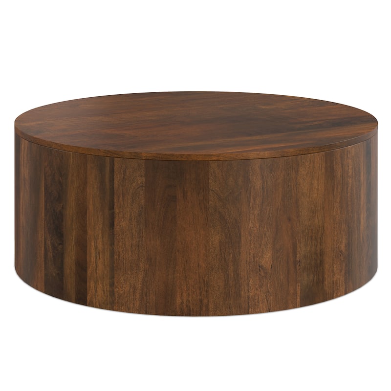 WYNDENHALL Hillmount SOLID MANGO WOOD 36 inch Wide Round Contemporary Drum Coffee Table & Fully Assembled - 36"d x 36" w x 14"h