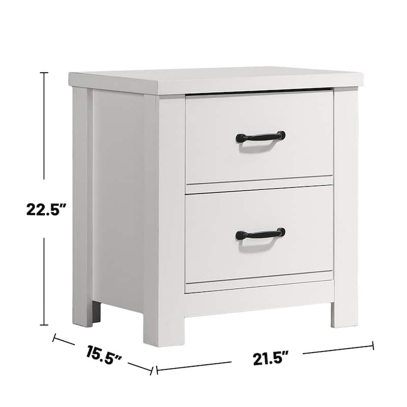 2 Drawers Wooden Nightstand in White