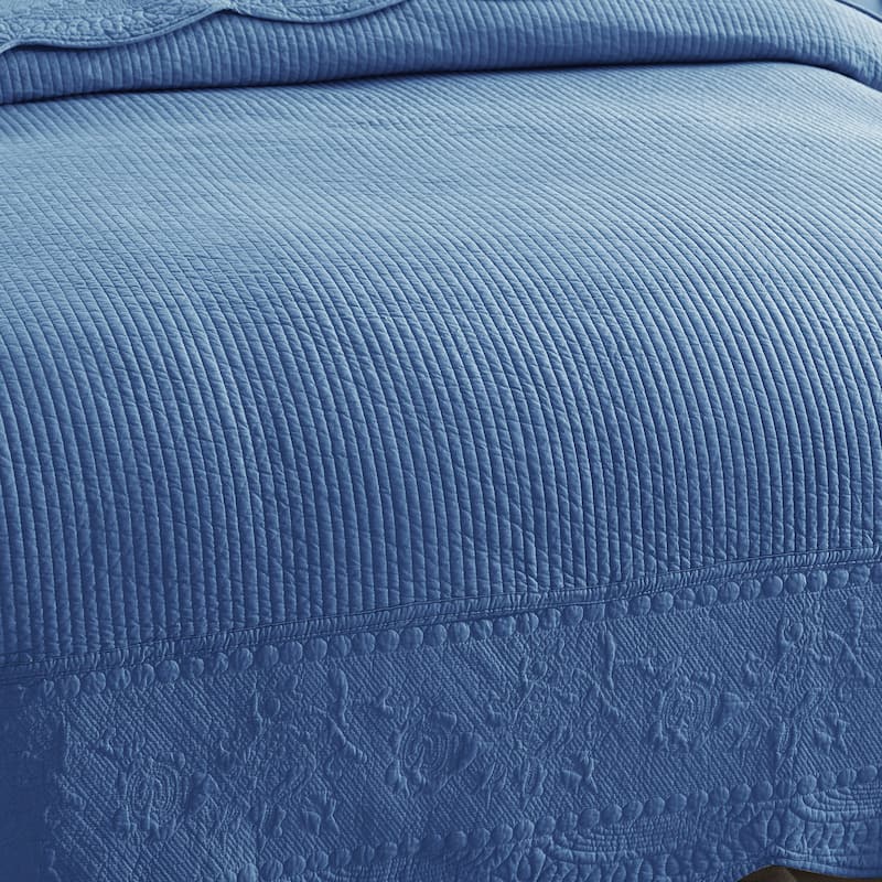 MarCielo 3 Piece Embroidered 100% Cotton Oversized Quilt Bedspread Set TG