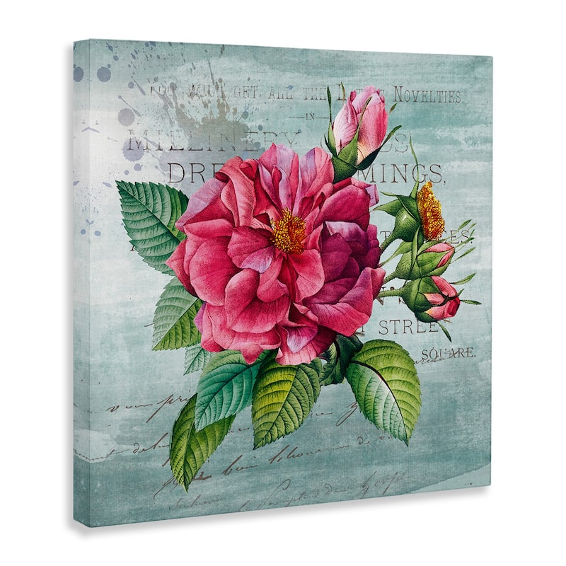 Stupell Pink Garden Flower over Rustic Canvas Wall Art Design By Susan Arnot