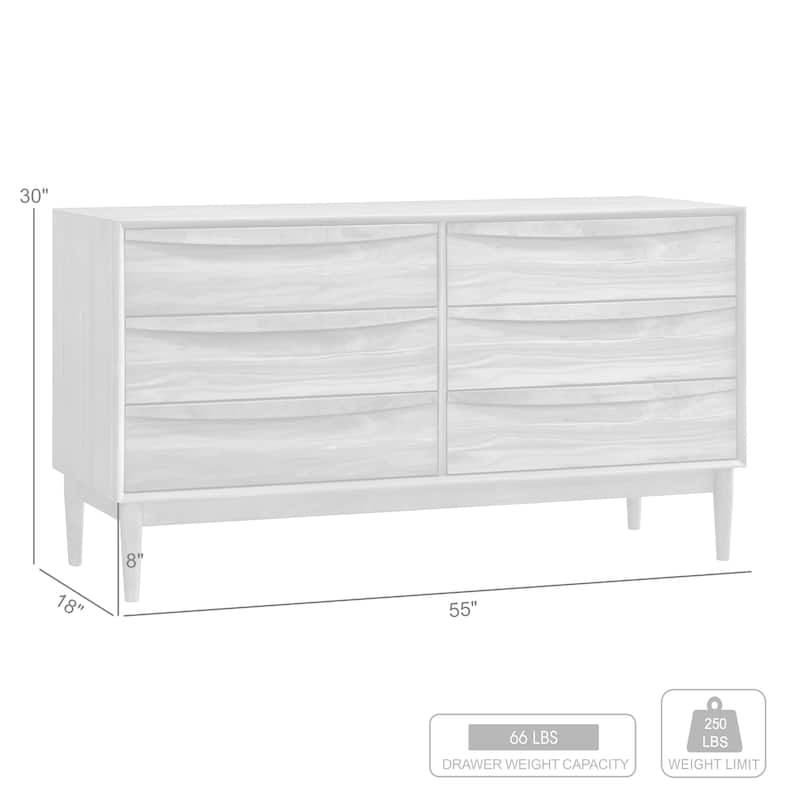 Artemio Mid-Century Black or Walnut Wood 6 Drawer Double Dresser