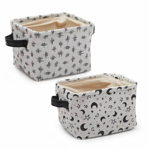 Collapsible Black and White Storage Bins, Small Canvas Baskets (4 Pack