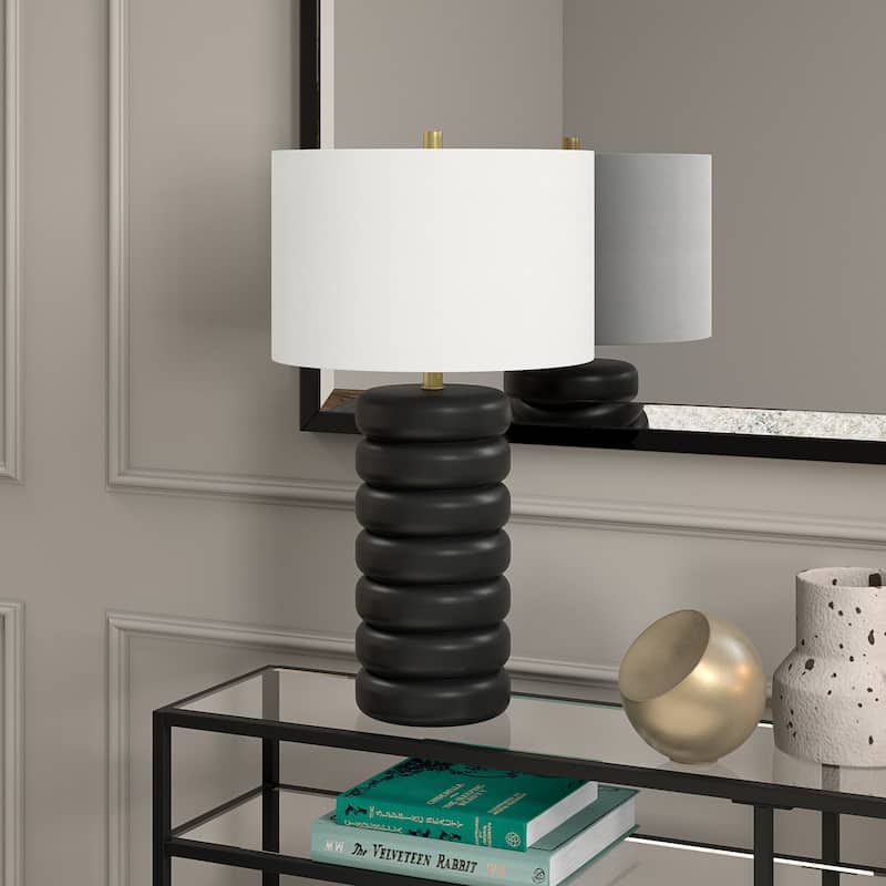 Zelda 25" Tall Glass Bubble Body Table Lamp with Fabric Shade - Matte Black/Brass