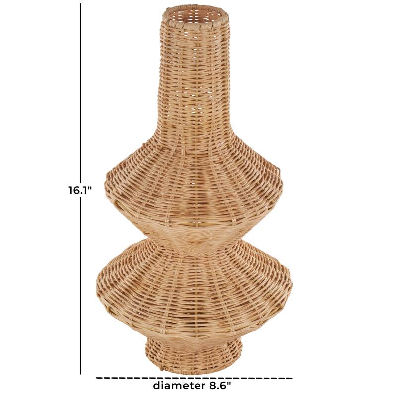 Brown Rattan Handmade Woven Fluted Hourglass Decorative Vase