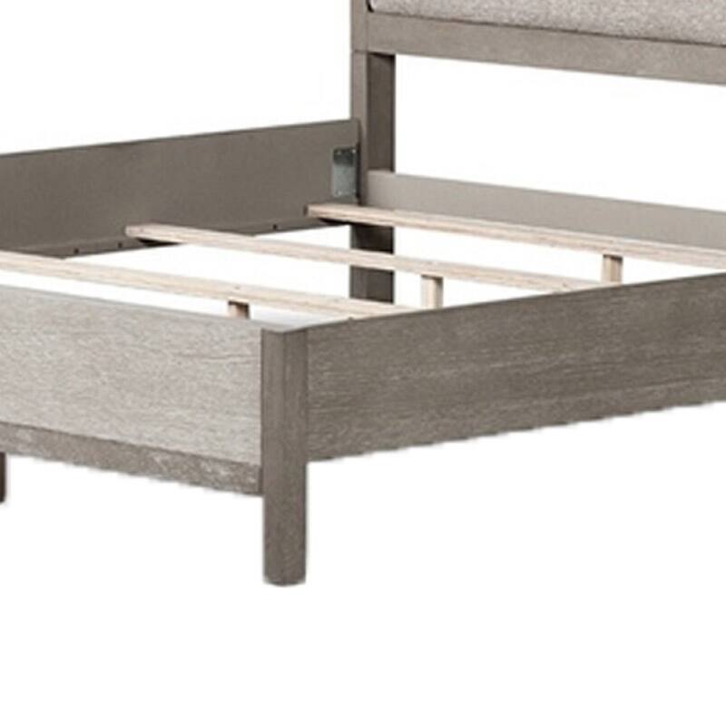 Rizvi Queen Size Bed, Upholstered Headboard, Gray Fabric, Solid Wood