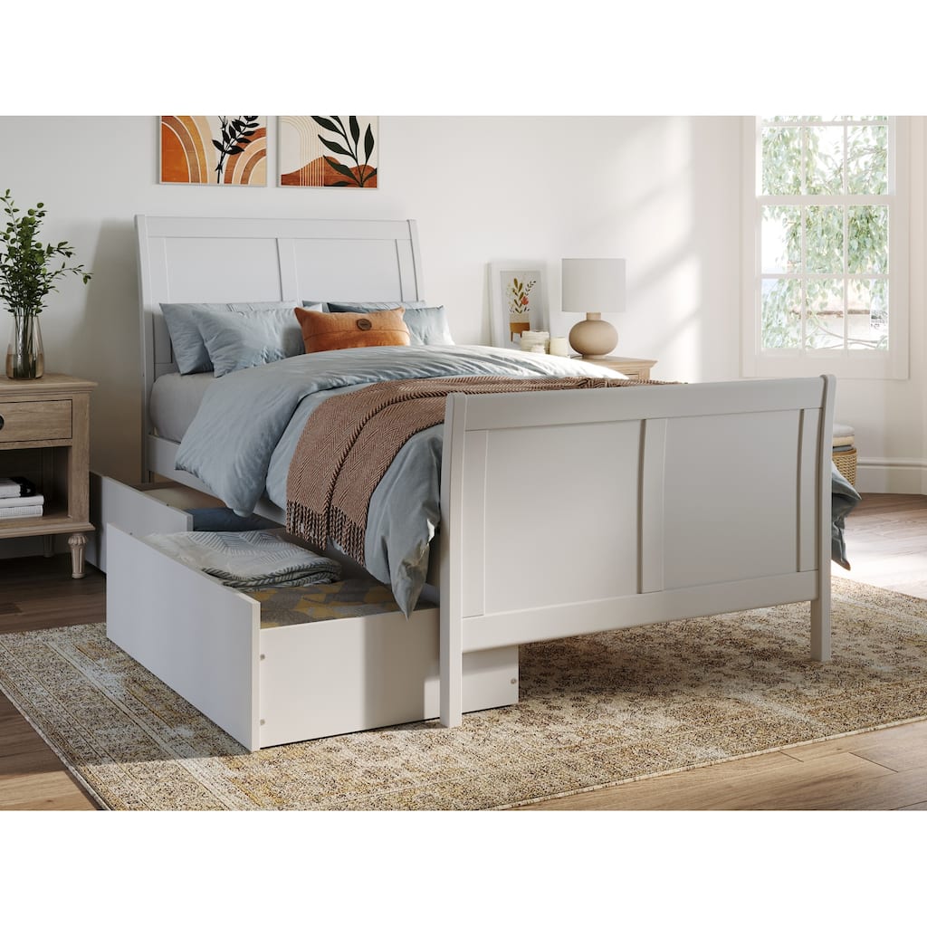 AFI Portland Twin XL Size Platform Bed with Matching Footboard & Storage in White