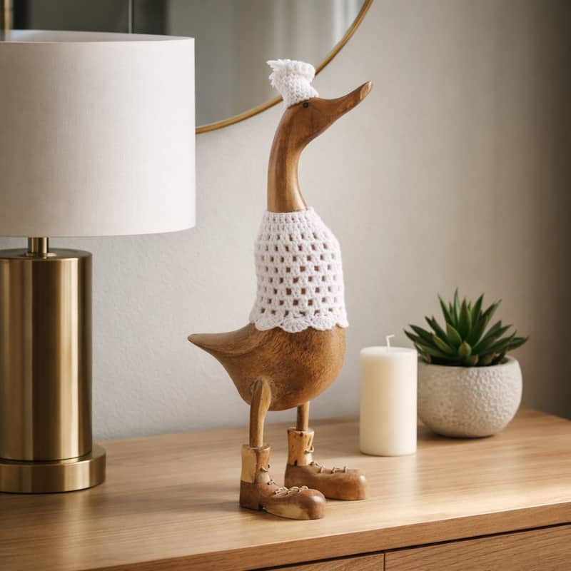 Decorative Wooden Duck Figurine Sculpture - 19.5"