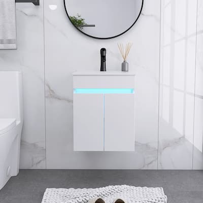 16 Inches Plywood Wall-Mounted Bathroom Vanity Set with Integrated Ceramic Sink