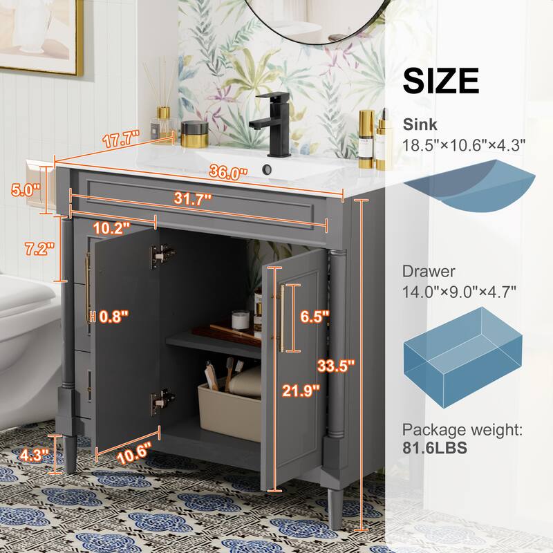 24"/30"/36" Retro Bathroom Vanity W/ Drop in Sink Combo Cabinet Set