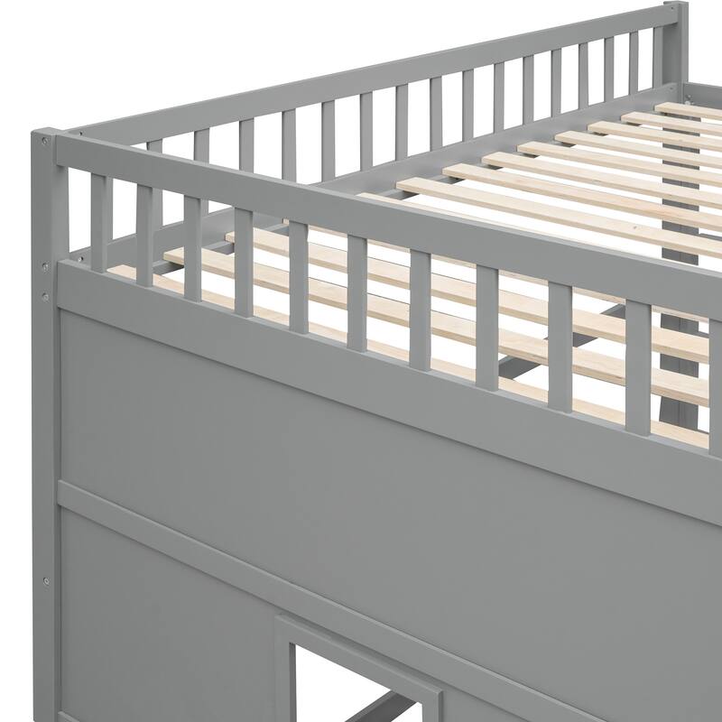 Full Size Wood Loft Bed with Ladder in Gray, Solid Pine Construction, Durable and Stylish