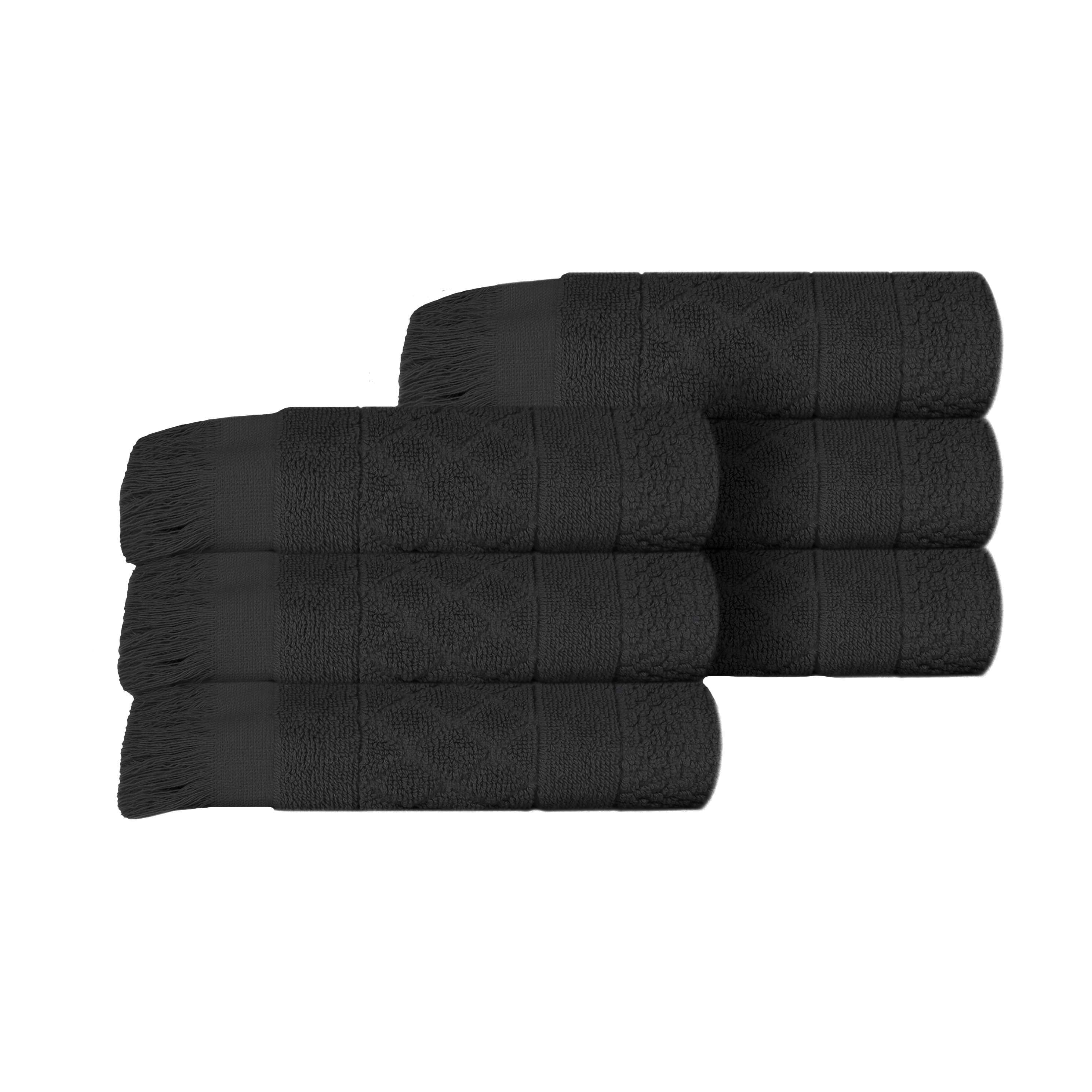 Blue Nile Mills Cotton Geometric Jacquard Plush Soft Absorbent Hand Towel Set of 6