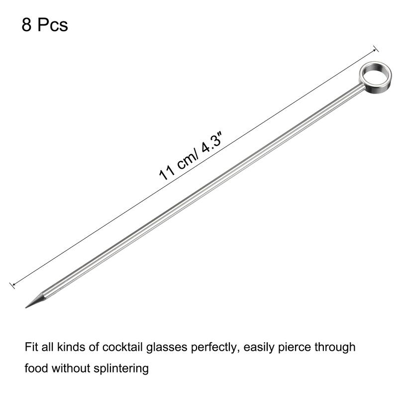 Metal Cocktail Picks 8Pcs, Reusable Cocktail Toothpick Circle Shape - Silver - 11 cm/ 4.3 inches