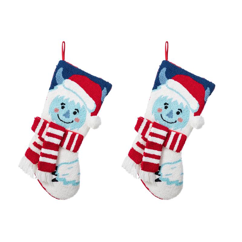 Glitzhome 21"L Hooked Yeti Gingerbread House Stocking with Gingerbread Man Ornament - 2PK Yeti