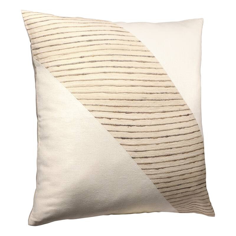 Handwoven Striped Square Throw Pillow Cover - 24" - White and Beige