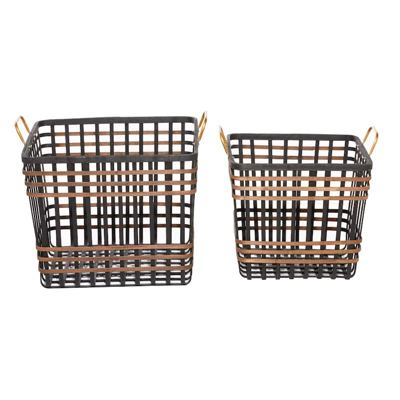 Black Seagrass Decorative and Functional Storage Basket with Handles (Set of 2)