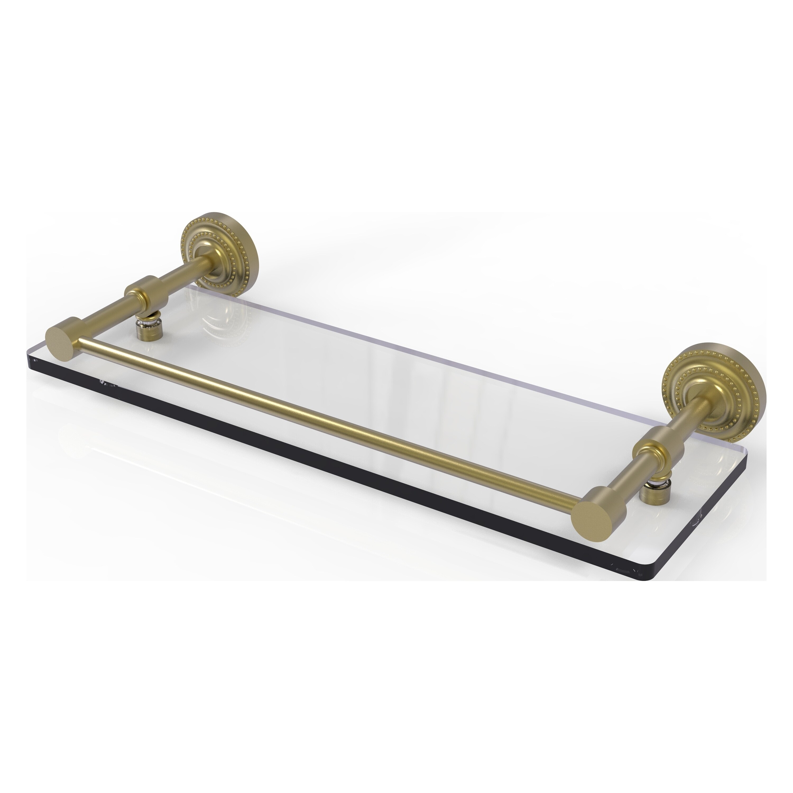Dottingham 22 in. L x 3 in. H x 5 in. W Clear Glass Bathroom Shelf with Gallery Rail in Polished Chrome Dottingham 22 in. L x 3 in. H x 5 in. W Clear Glass Bathroom Shelf with Gallery Rail in Polished Chrome