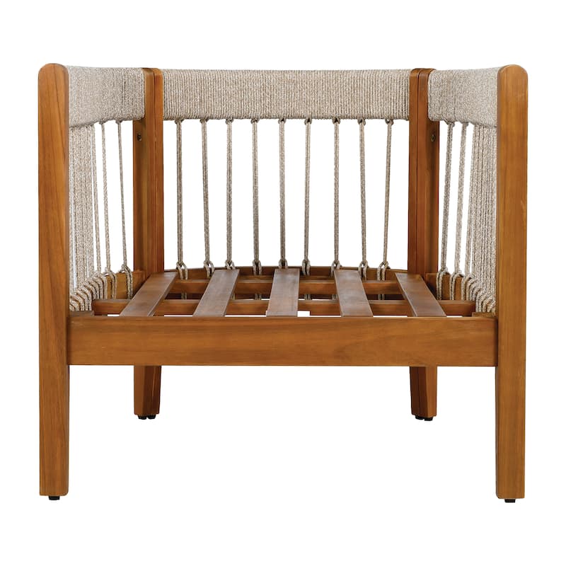 Acacia Wood Outdoor Club Chair Handwoven Rope Curved Backrest Water-Resistant Porch