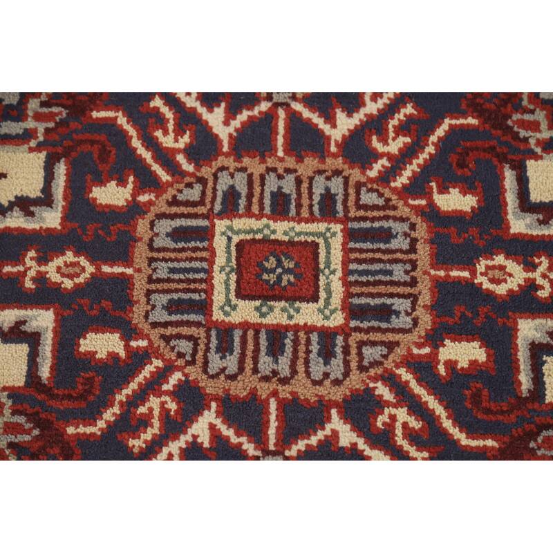 Hand Knotted Oriental 100% Wool Carpet Traditional Medallion Navy Blue & Blues Heriz (serapi) Area Rug - 9' 9'' X 7' 11''