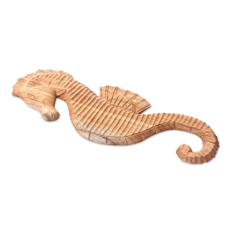 Novica Handmade Natural Seahorse Wood Relief Panel - 18.5" H x 6.25" W x 0.8" D
