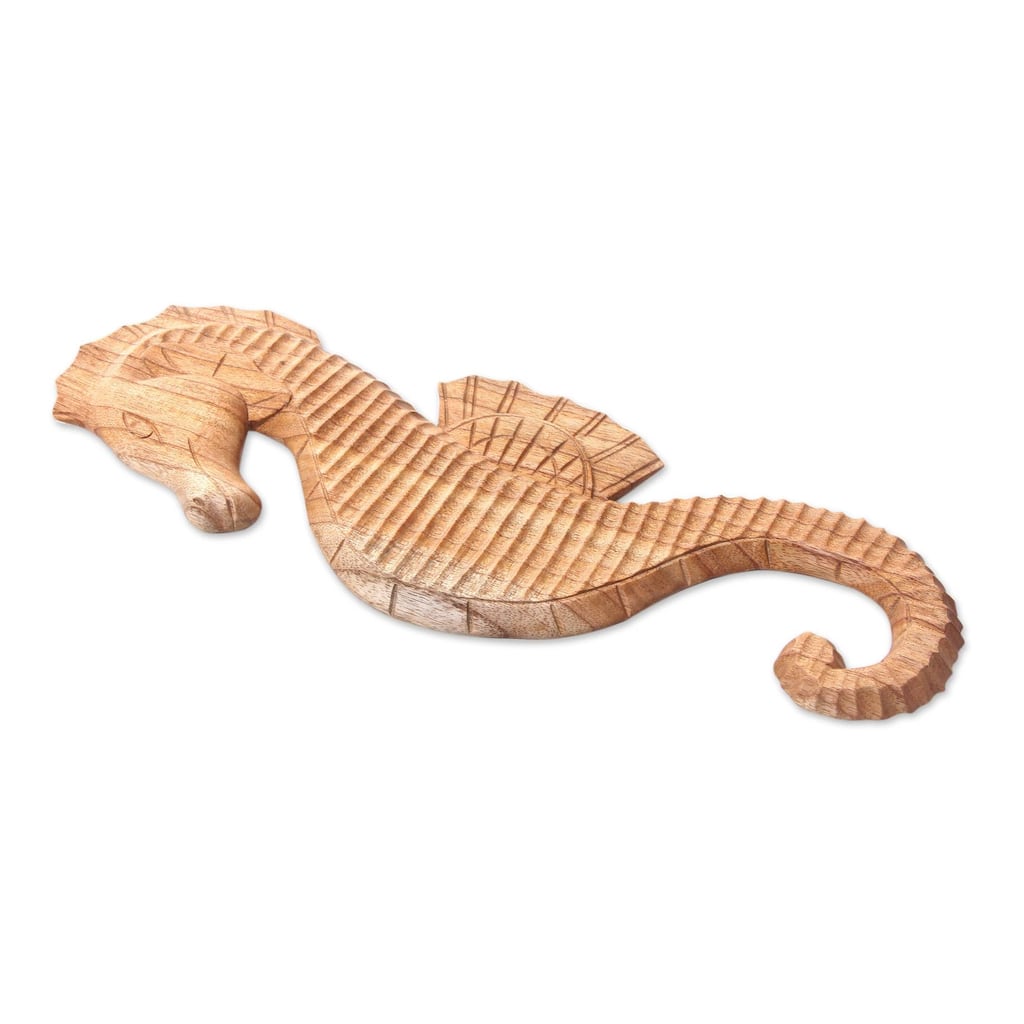 Novica Handmade Natural Seahorse Wood Relief Panel - 18.5" H x 6.25" W x 0.8" D