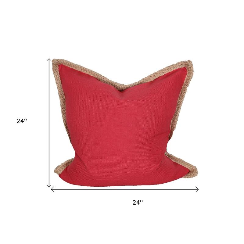 HomeRoots 24" X 24" Brown and Red Polyester Zippered Pillow with Jute Trim