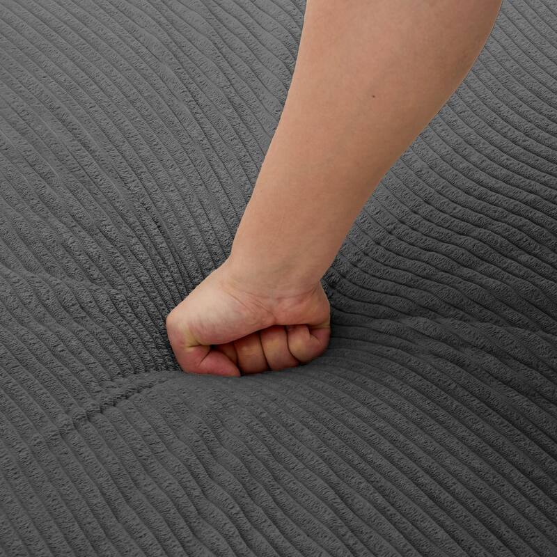 Modern Rectangle Oversized Stripe Corduroy Ottoman