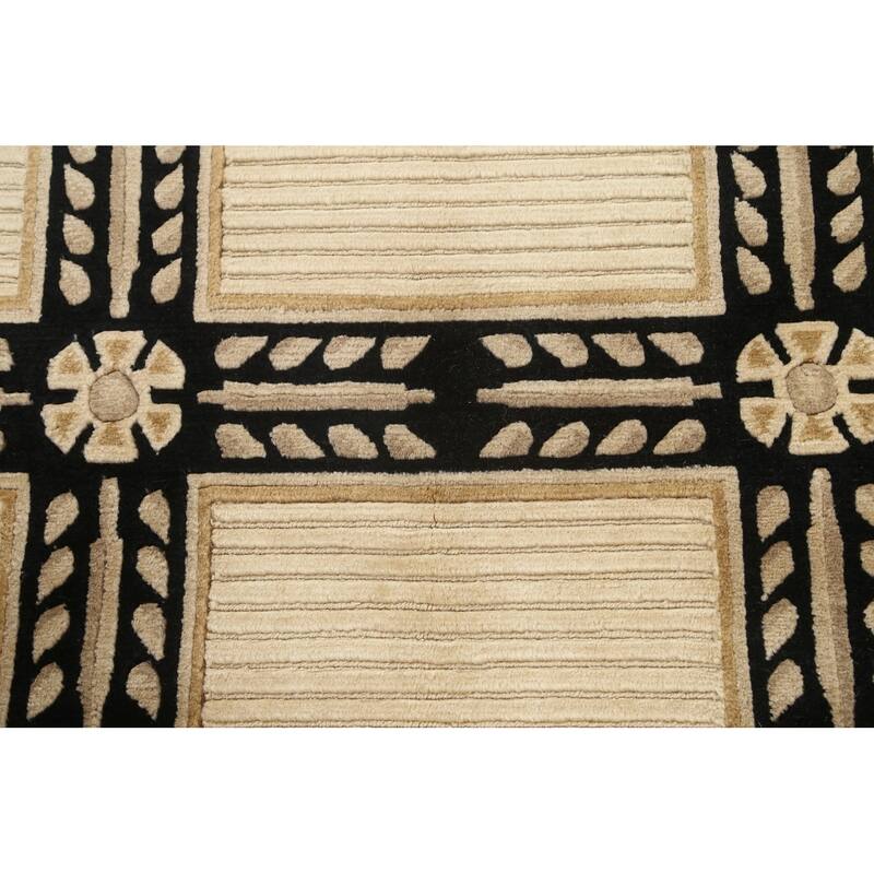 Geometric Nepalese Vegetable Dye Oriental Wool Area Rug Hand-knotted - 6'2" x 9'3"