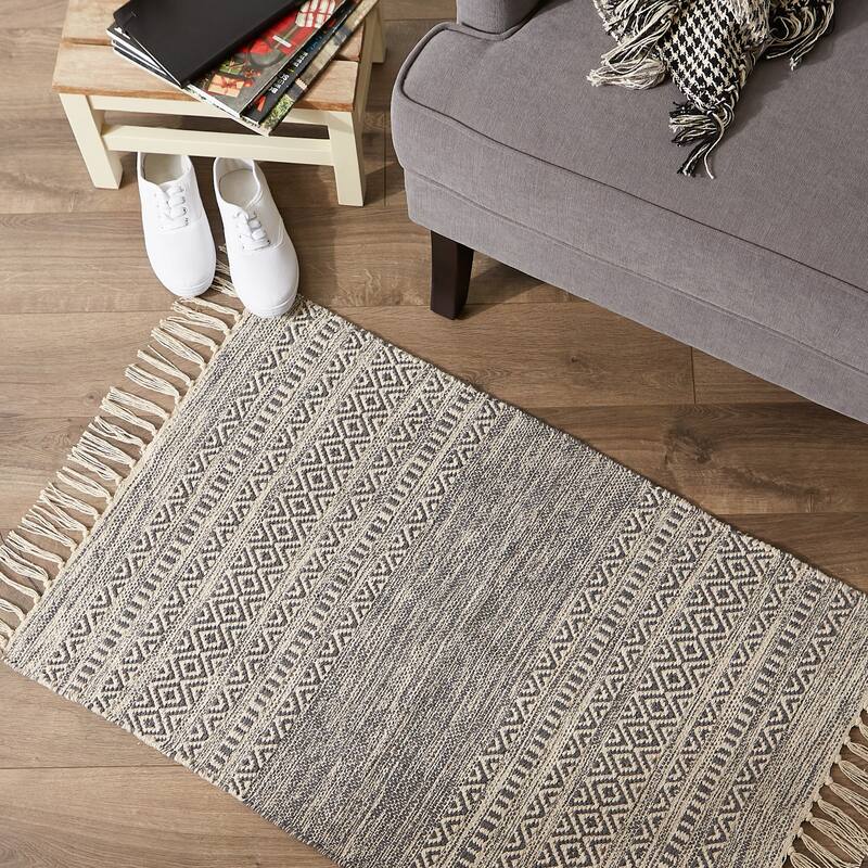DII Black Ticking Stripe Hand-Loomed Rug 2x3 Ft - 24.0 In. L X 36.0 In. W X 0.2 In. H