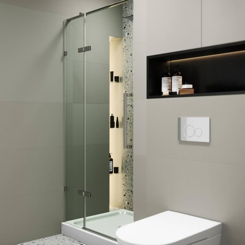 Frameless Clear Tempered Shower Glass Door with Shower Base Kit