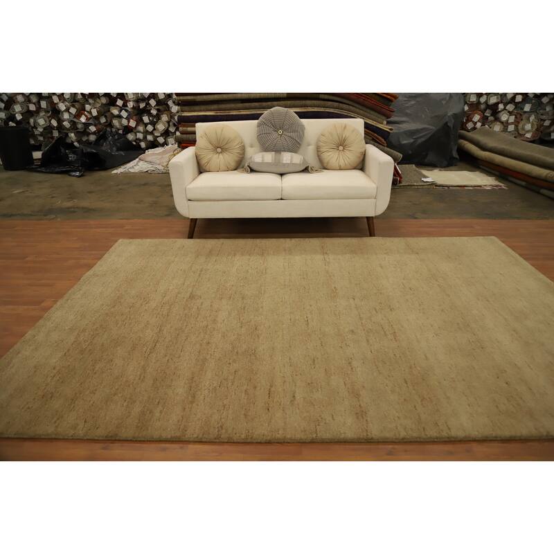 Hand Knotted Oriental 100% Wool Carpet Modern Solid Brown Gabbeh Area Rug - 9' 9'' X 6' 7''