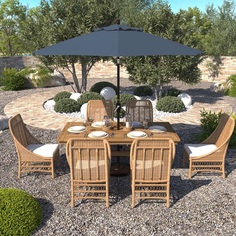 California Umbrella 9' Rd. Aluminum Patio Umbrella, Crank Lift with Push Button Tilt, Bronze Finish, Pacifica Fabric - Sapphire