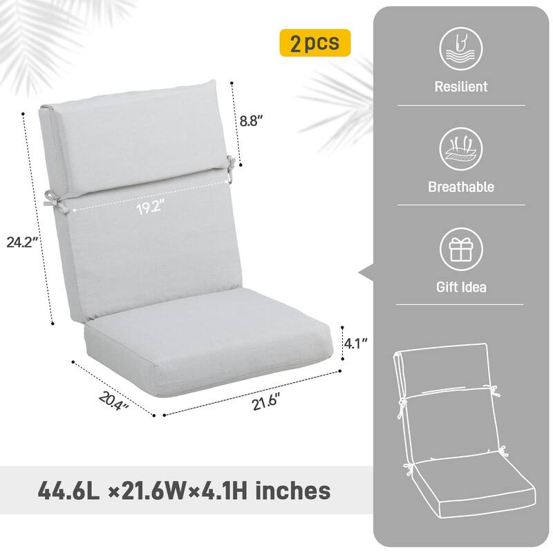 Aoodor Patio High Back Chair Cushions Set of 2