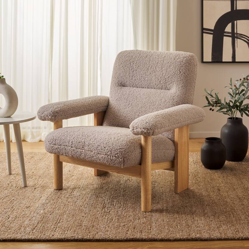 SAFAVIEH Sylvaine Solid Wood Accent Chair (Fully Assembled) - W33" x D30" x H33" - 33Wx30Dx33H