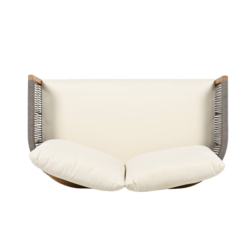 Christopher Knight Home - Rowan 2-Piece Outdoor Acacia Wood Loveseat Set with Woven Rope Accents & Coffee Table