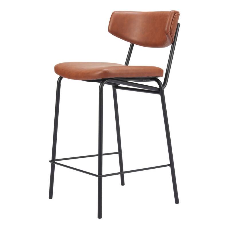HomeRoots Set of Two 30" Brown and Black Faux Leather and Steel Low Back Bar Height Bar Chairs