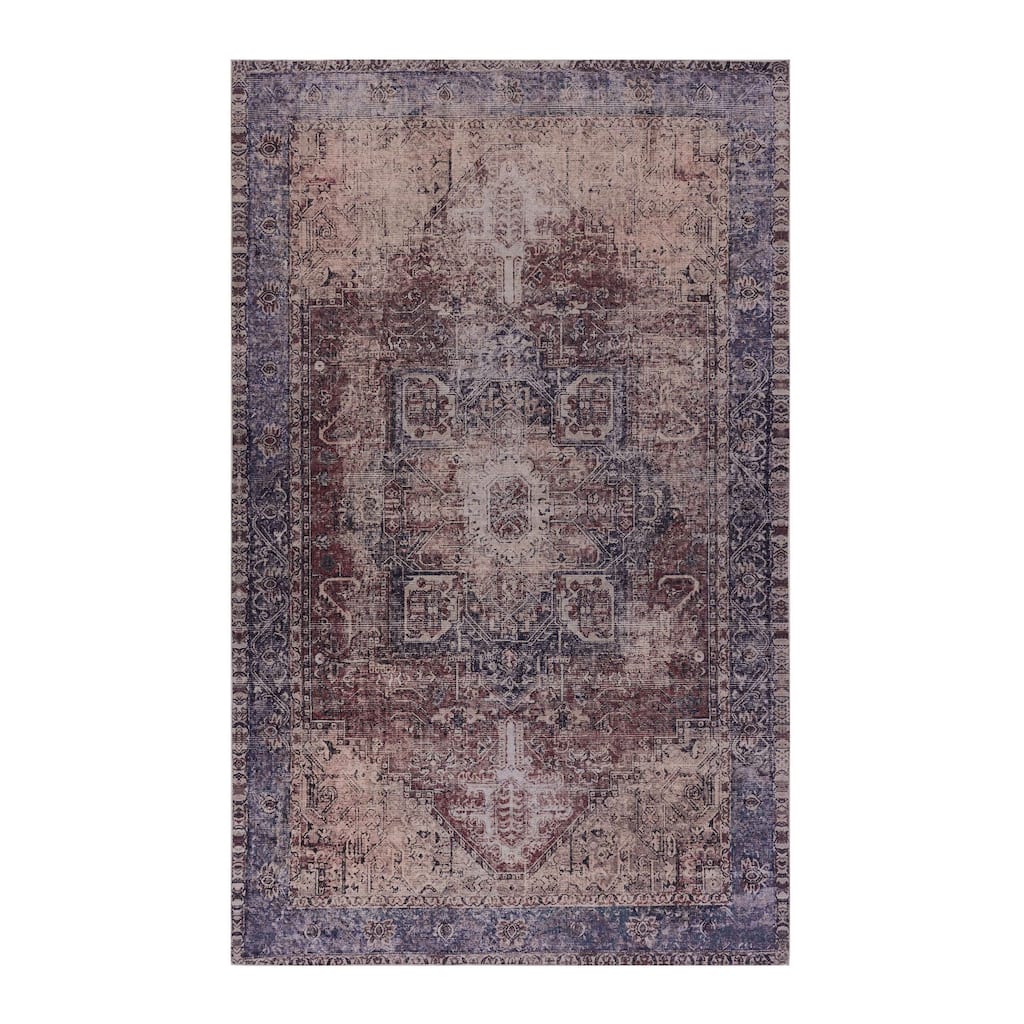 Roomfitters 2' x 3' Machine Washable Boho Vintage Area Rug, Non-Slip Pet Friendly Indoor Living Room Decor Carpet - Burgundy