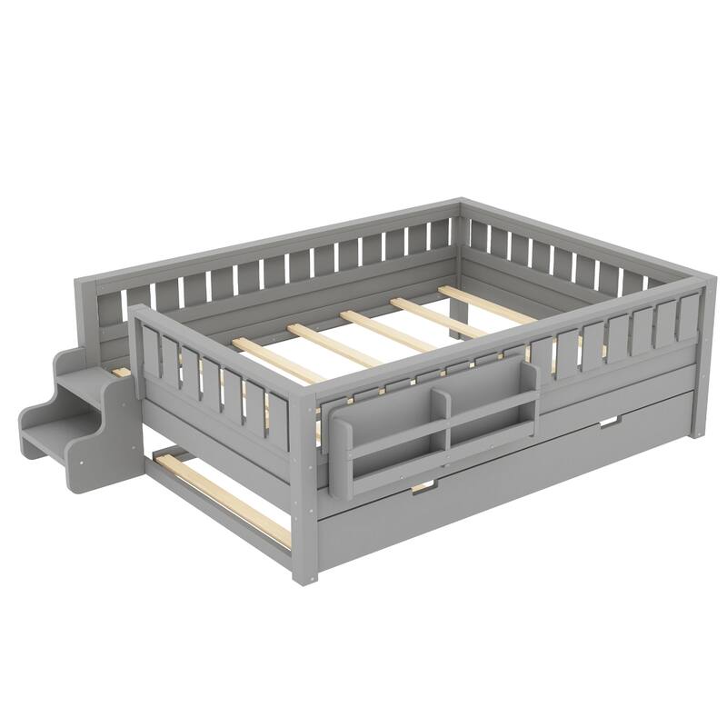 Full with Built-in Bookshelves and Small Staircase, High-Quality Safety Rails, and Trundle