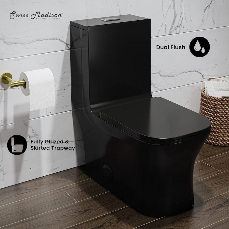 Concorde One Piece Square Toilet Dual Flush In Glossy Black 1.1/1.6 Gpf - 27.0" x 15.0" x 29.5"