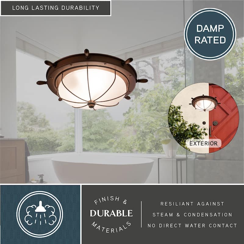 Orleans Coastal Ship Wheel Indoor Outdoor Ceiling Light White Glass - 15-in W x 5-in H x 15-in D